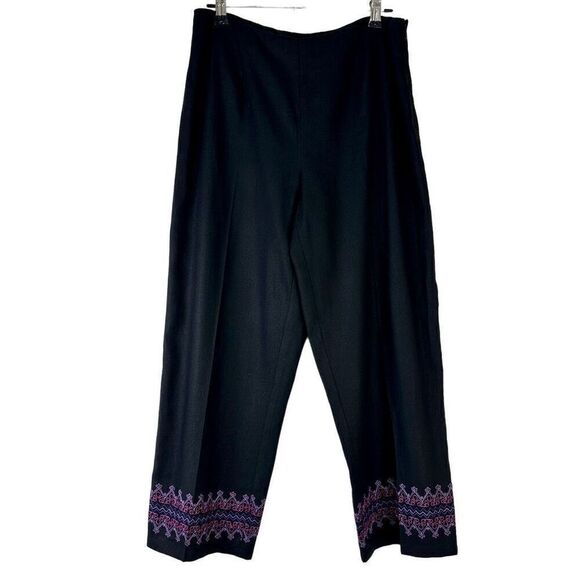 Dressbarn Linen Blend Black Boho Embroidered Capri Pants Womens 4P Retro Chic - Picture 1 of 9